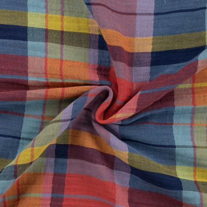 Tissu double gaze de coton Madras Multicolore
