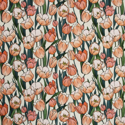 Tissu simili imprimé Tulipe Blanc / Rose