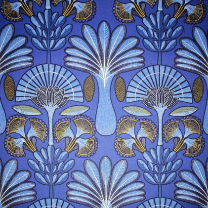 Tissu toile imprimé Dattiers Bleu indigo