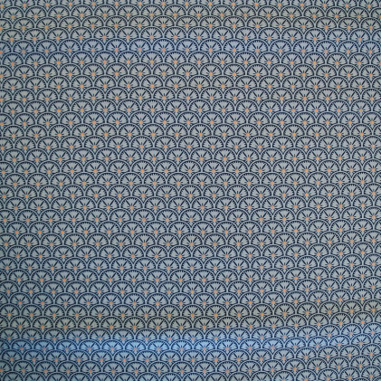 Tissu popeline Oeko-Tex imprimé Eventails Bleu