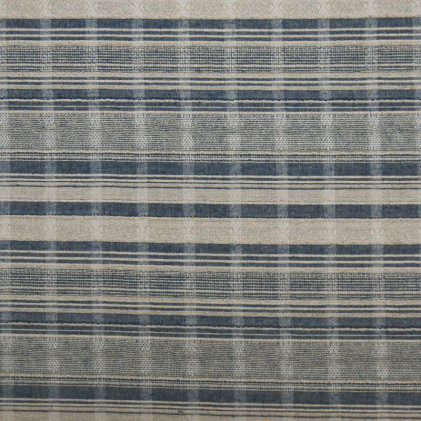 Tissu coton lin jacquard Rayures Ecru / Bleu marine