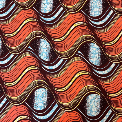 Tissu coton imprimé Wax Psyché   Orange / Bleu