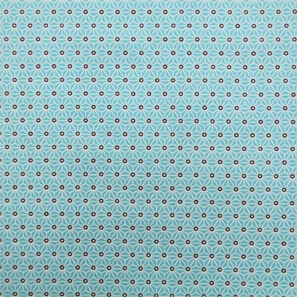 Tissu coton imprimé Oeko-Tex Saki Bleu turquoise / Blanc