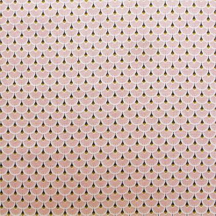 Tissu coton imprimé Oeko-Tex Eventail  Rose / Doré