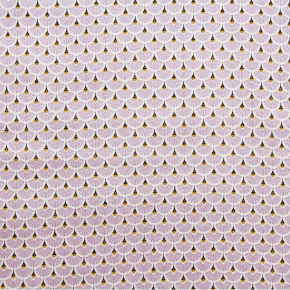 Tissu coton imprimé Oeko-Tex Eventail  Parme / Doré